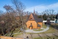 Old wooden church in Mogila, Krakow, Poland. Aerial view